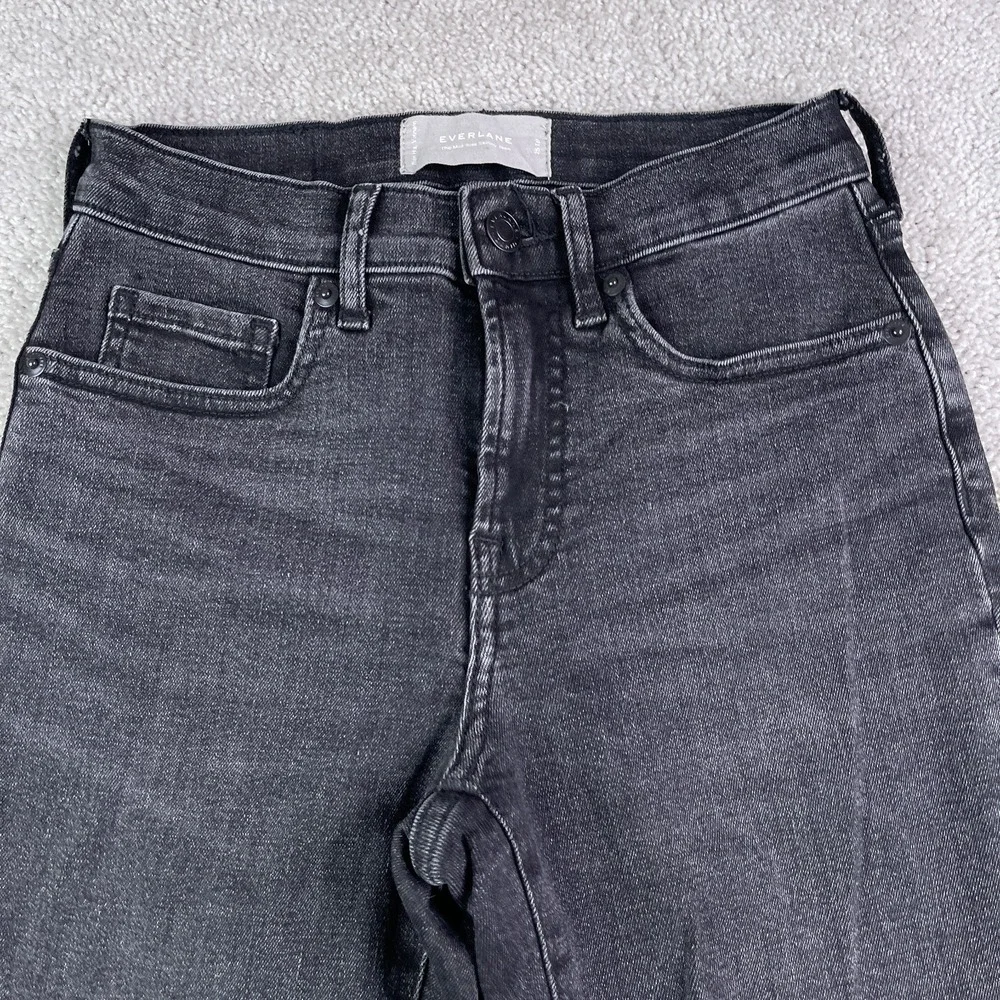 Everlane Jeans Womens 25 Tall Black Mid Rise Skinny Stretch Denim Fray Cuffs‎